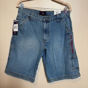 NWT US Polo Association Assn Boys Jean Shorts Carpenter Blue Embroidered Size 18